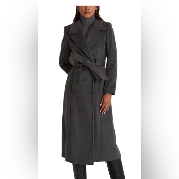 Lauren Ralph Luaren Wool Blend Belted Wrap Coat In Light Heather Size 6 - Picture 1 of 11